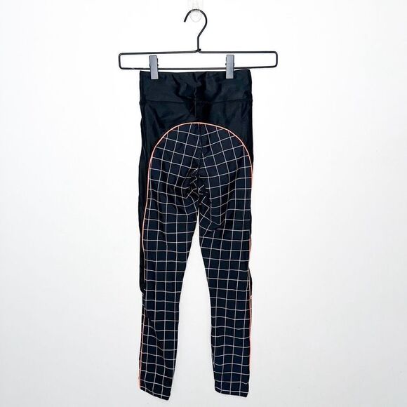 P.E Nation The Hammer Throw Legging Black/White Graph Paper Print Orange Piping - Picture 3 of 12